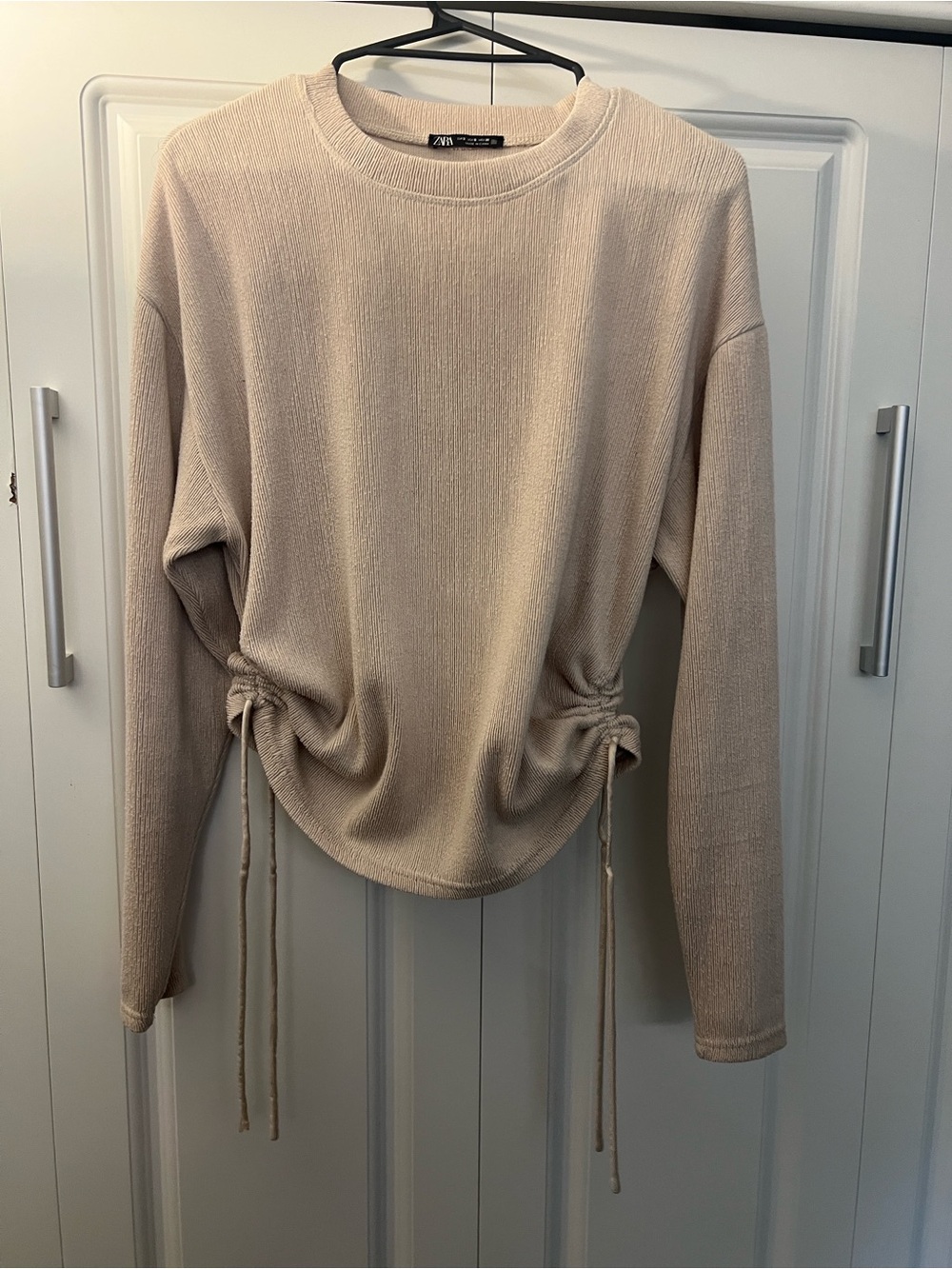 Zara Beige Drawstring Long-Sleeve Top